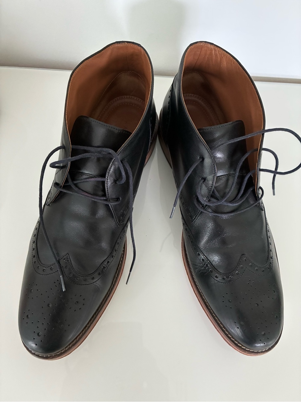 Johnston & Murphy Black Leather Wingtip Lace-Up Boots Size 13